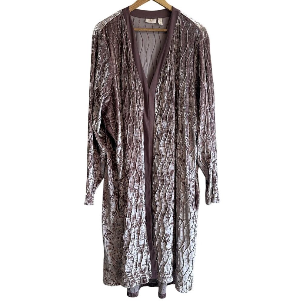 LOGO Lavish by Lori Goldstein Textured Velvet Duster Topper 3X Purple, pink gray